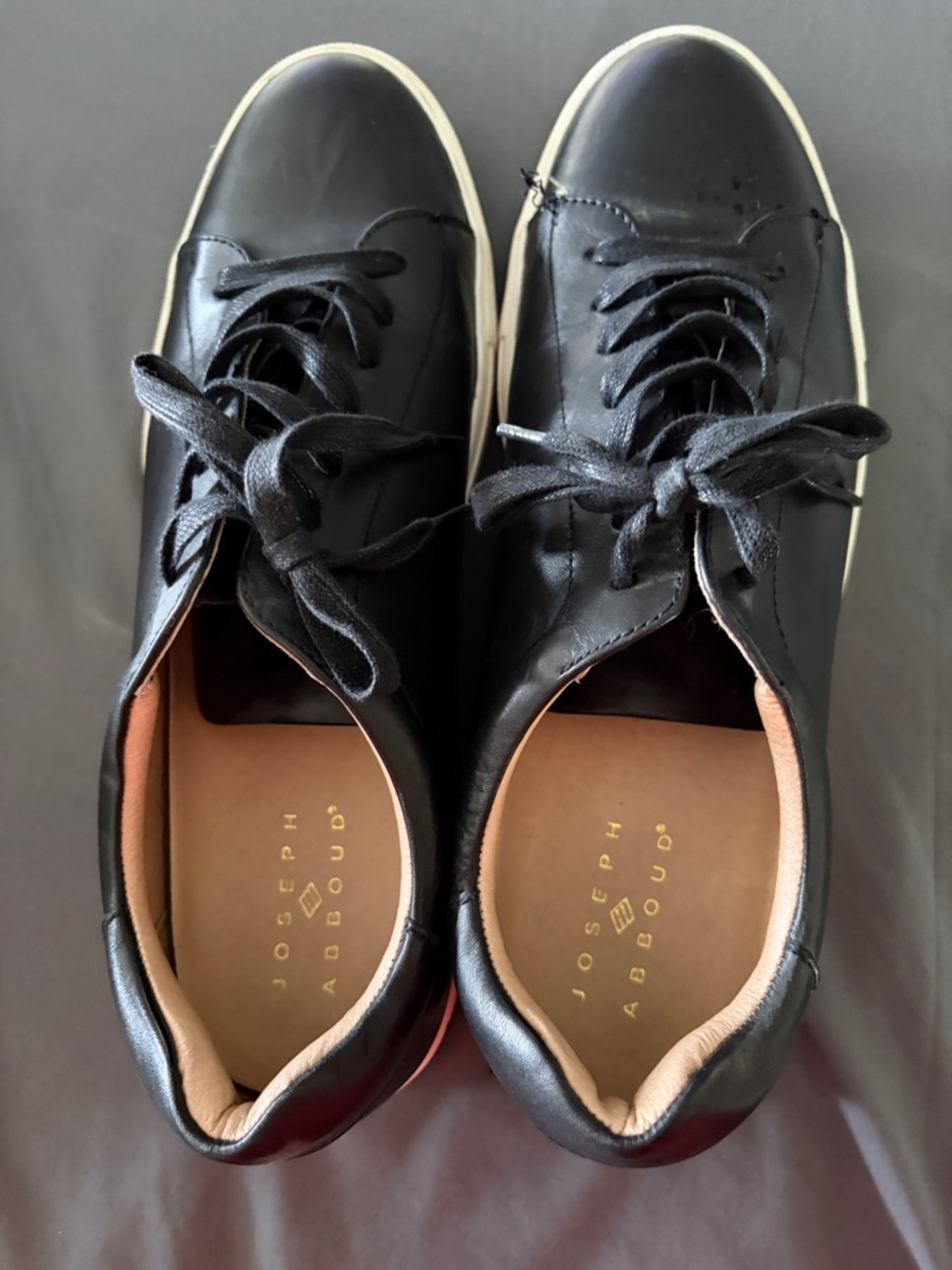 Joseph Abboud Men’s Black Leather Low-Top Sneakers with Cream Trim Sz 11